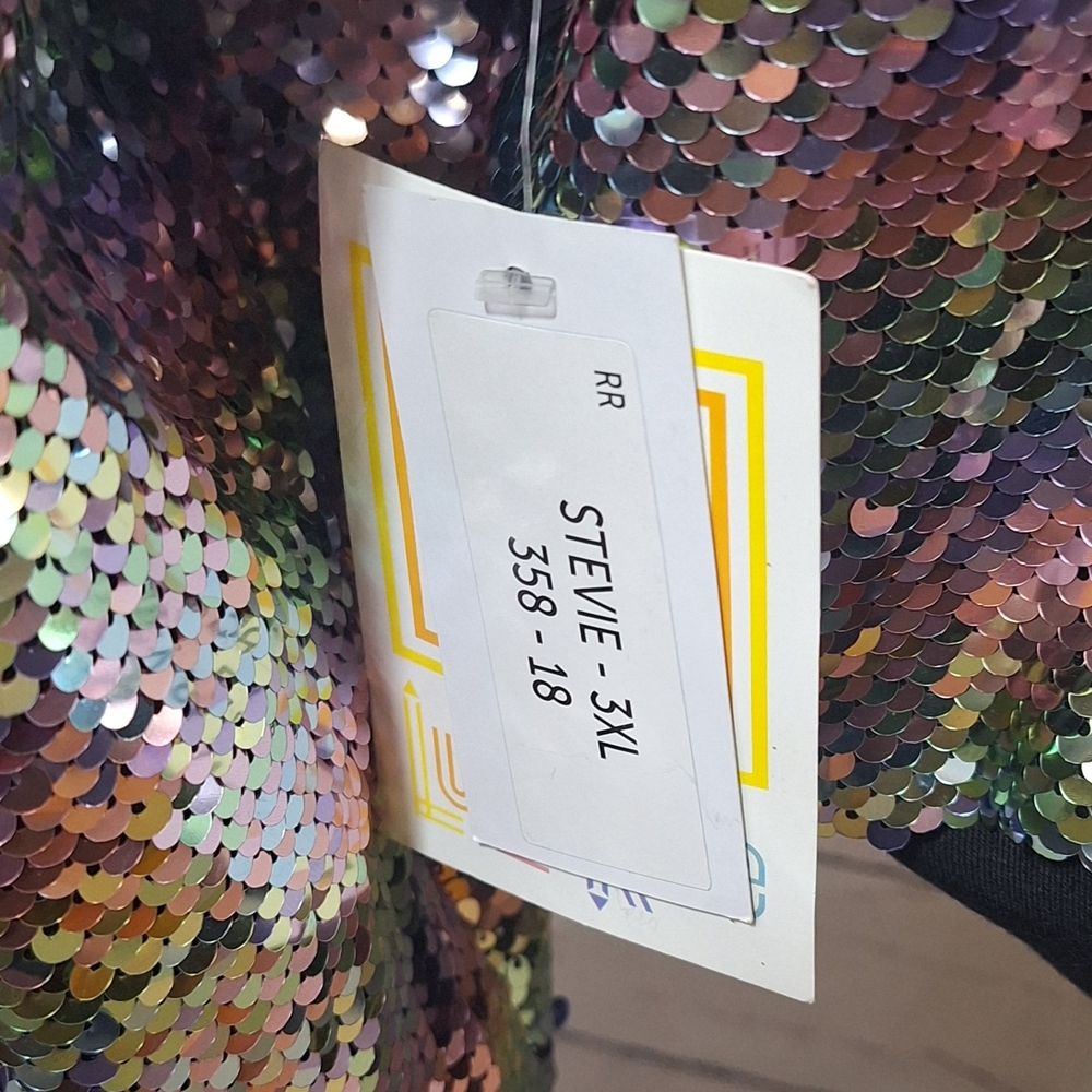 LuLaRoe Stevie Blue & Purple Bomber Jacket w/Iridescent Sequins Sz 3X NWT - Picture 5 of 10